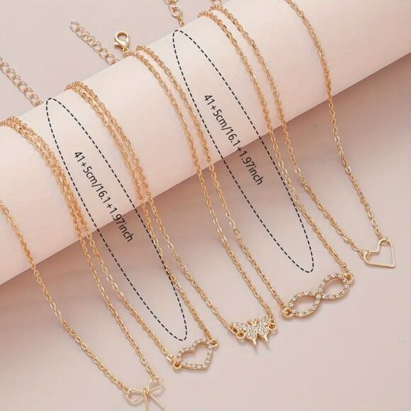 Women's Pendant Golden Necklace Butterfly Infinity Love Rhinestone - Picture 2 of 2